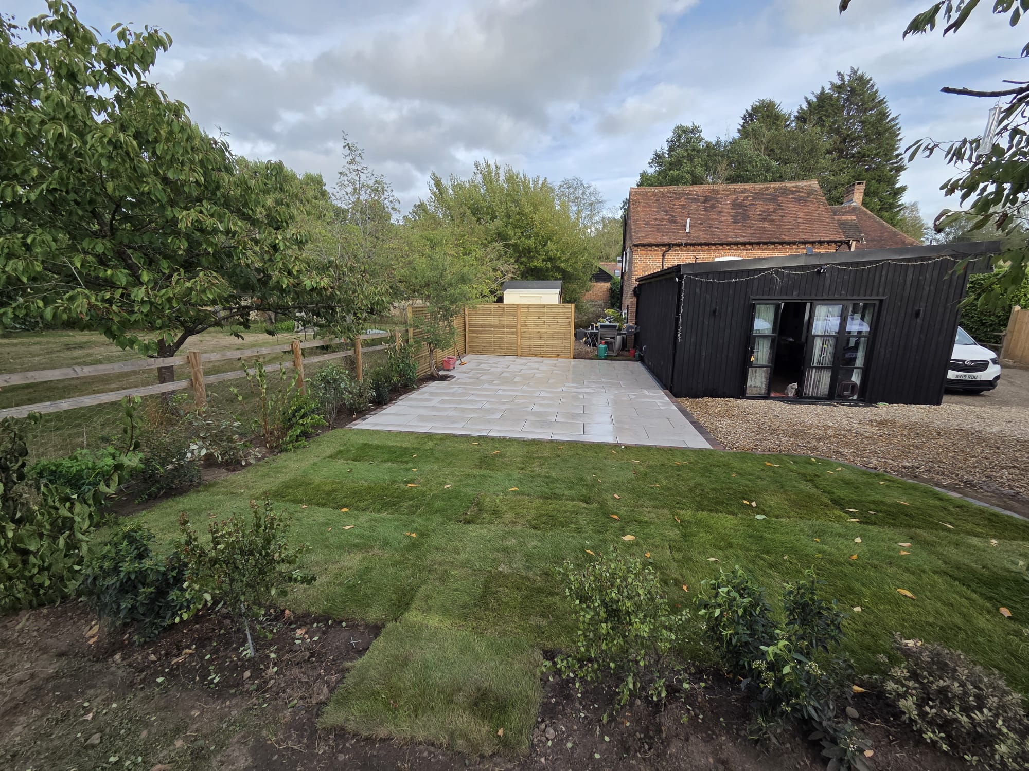 Completed garden patio and lawn in Bearsted
